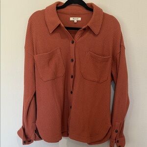 Madewell Rust Waffle Knit Button-Up Shirt